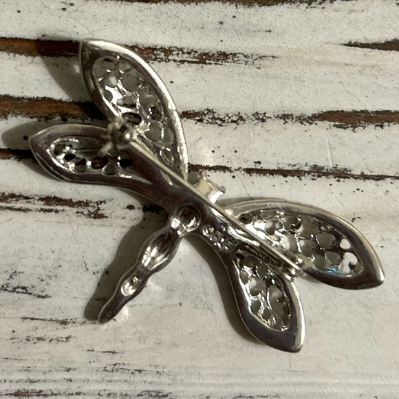 Dragonfly Brooch Rhinestone Brooch Signed FAF Vintage Silver Tone Jewelry - Picture 5 of 11